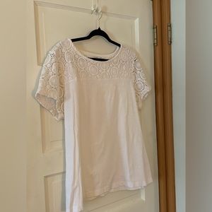 Coldwater creek tshirt crochet lace sleeves and yoke white XL 100%cotton